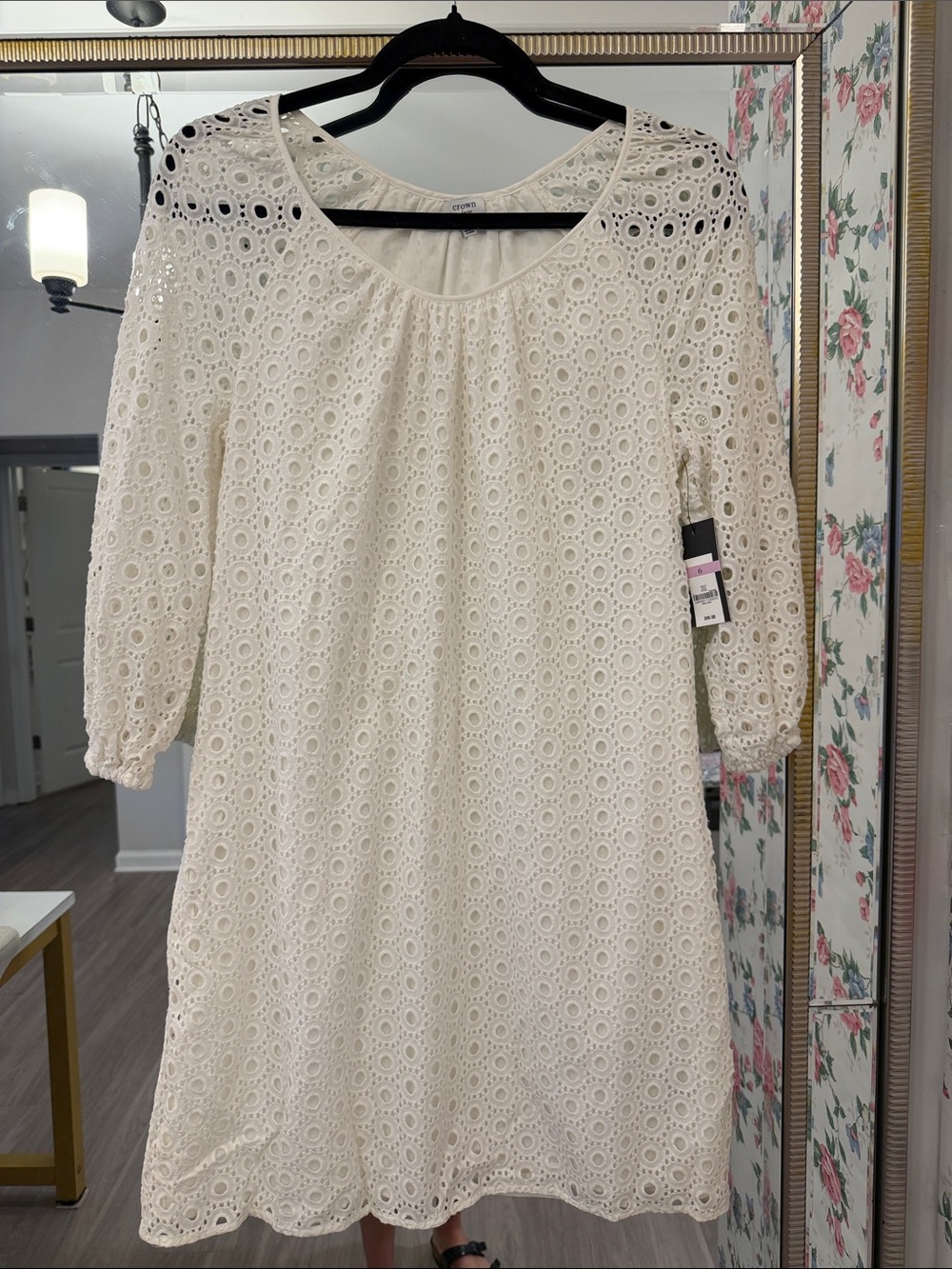 crown & ivy Cream Eyelet Midi Dress